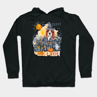 Cavalier King Charles Spaniel Happy Howl-o-ween Ghost Houses Funny Watercolor Hoodie